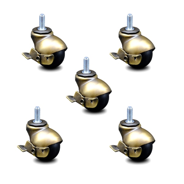 Service Caster 2 Inch Antique Brass Hooded 3/8 Inch Threaded Stem Ball Casters with Brake, 5PK SCC-TS01S20-POS-WA-SLB-38-5 - main